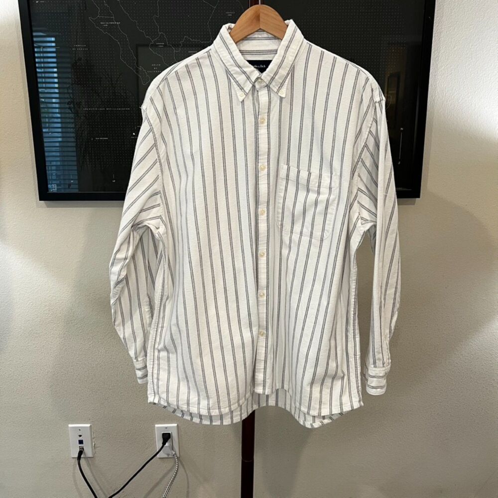Abercrombie & Fitch  - Oversized Striped Oxford LS Shirt Medium - White, Grey